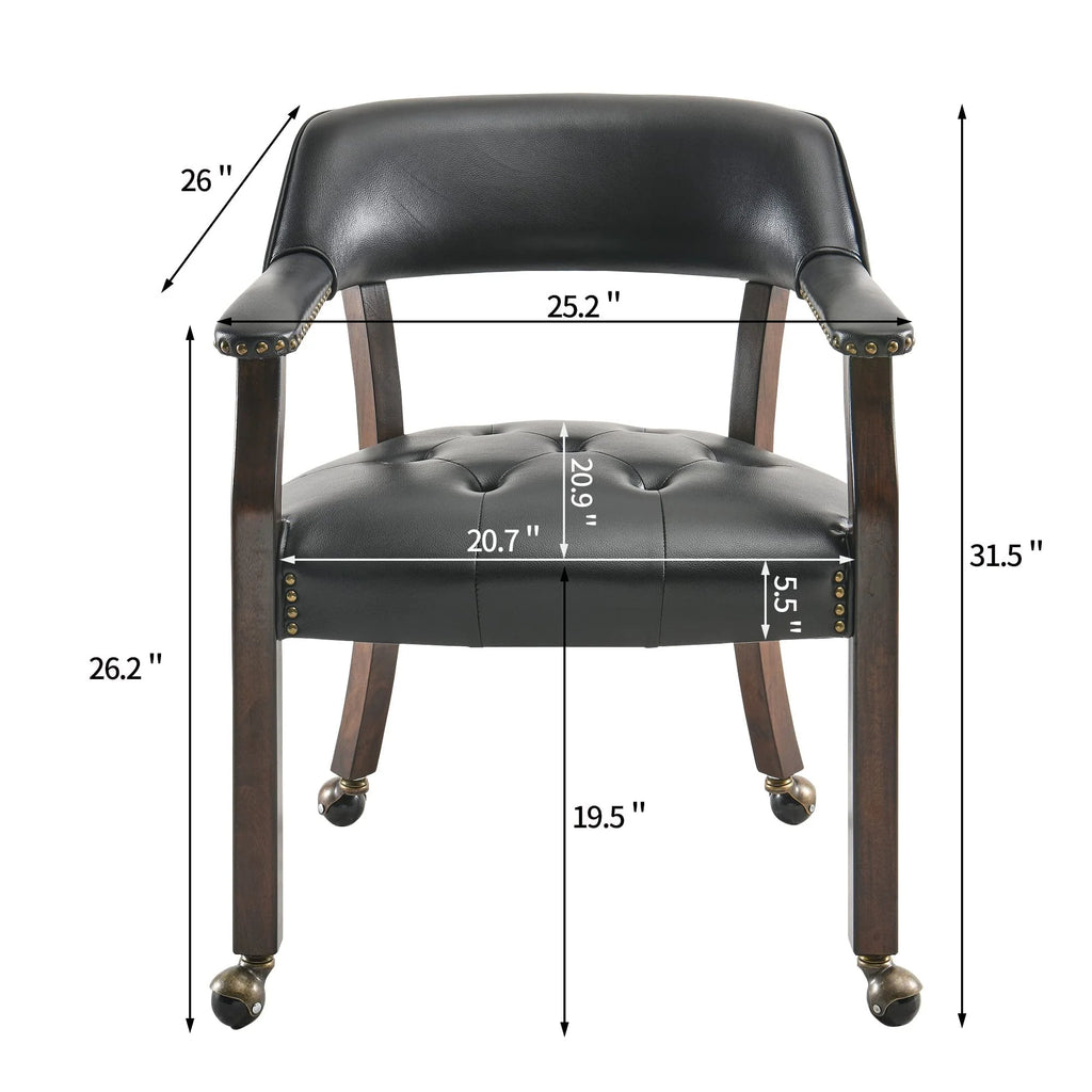 Dining Chair with Casters, Captain's Chairs with Rollers Dinette Sets Poker Chairs with Wheels Kitchen Table Rolling Chairs High Back Chair On Caster(Black 318BK)