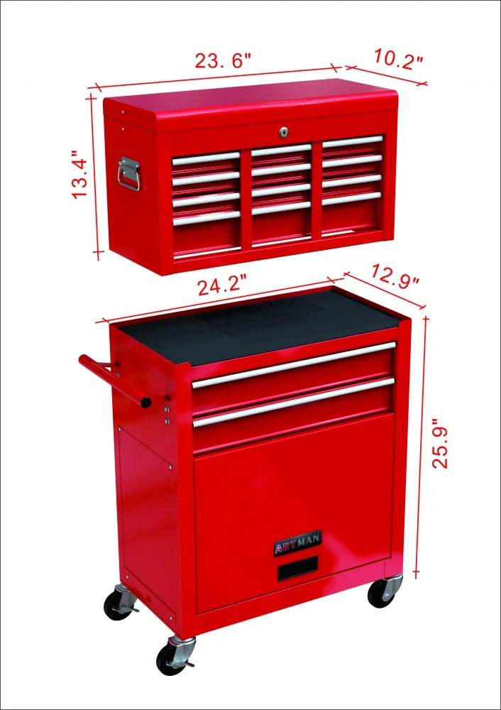 8-Drawer Rolling Tool Chest with Wheels, Removable Tool Box with Locking System, Tool Box Organizer with Hooks, Large Capacity Garage Storage Cabinet for Warehouse, Garage, Repair Shop, Orange
