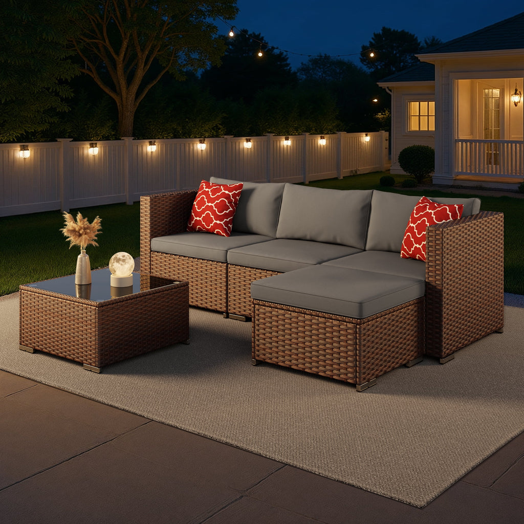 7 Piece Outdoor Patio Furniture Set, Asofer Rattan Wicker Outdoor Conversation Sectional Sofa Set, Gray