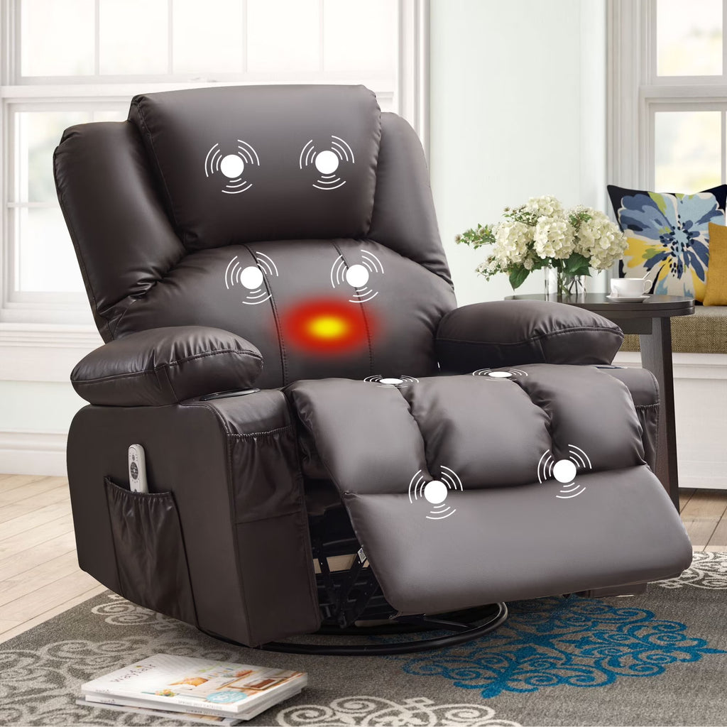 JONPONY Manual Recliner Chair with Heat Therapy and Massage Function, Heavy Duty Reclining Mechanism Massage Chair, Elderly Single Rocker Sofa with Cup Holders for Bedroom Home Theater,Black