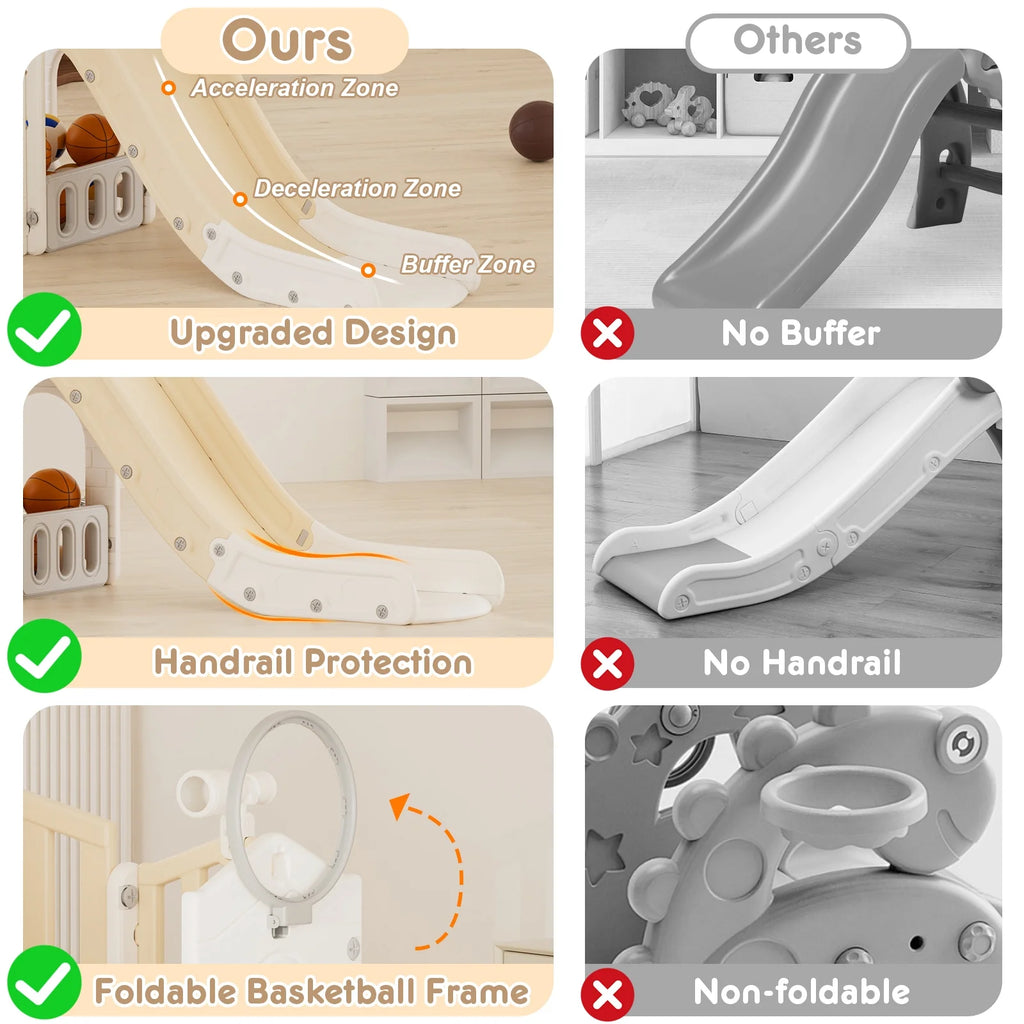 Korimefa 11-in-1 Toddler Slide Set with Golf, Basketball Hoop, Kids Slide for Toddlers Age 1-4, Climber Slip and Slides, Baby Outdoor Toys