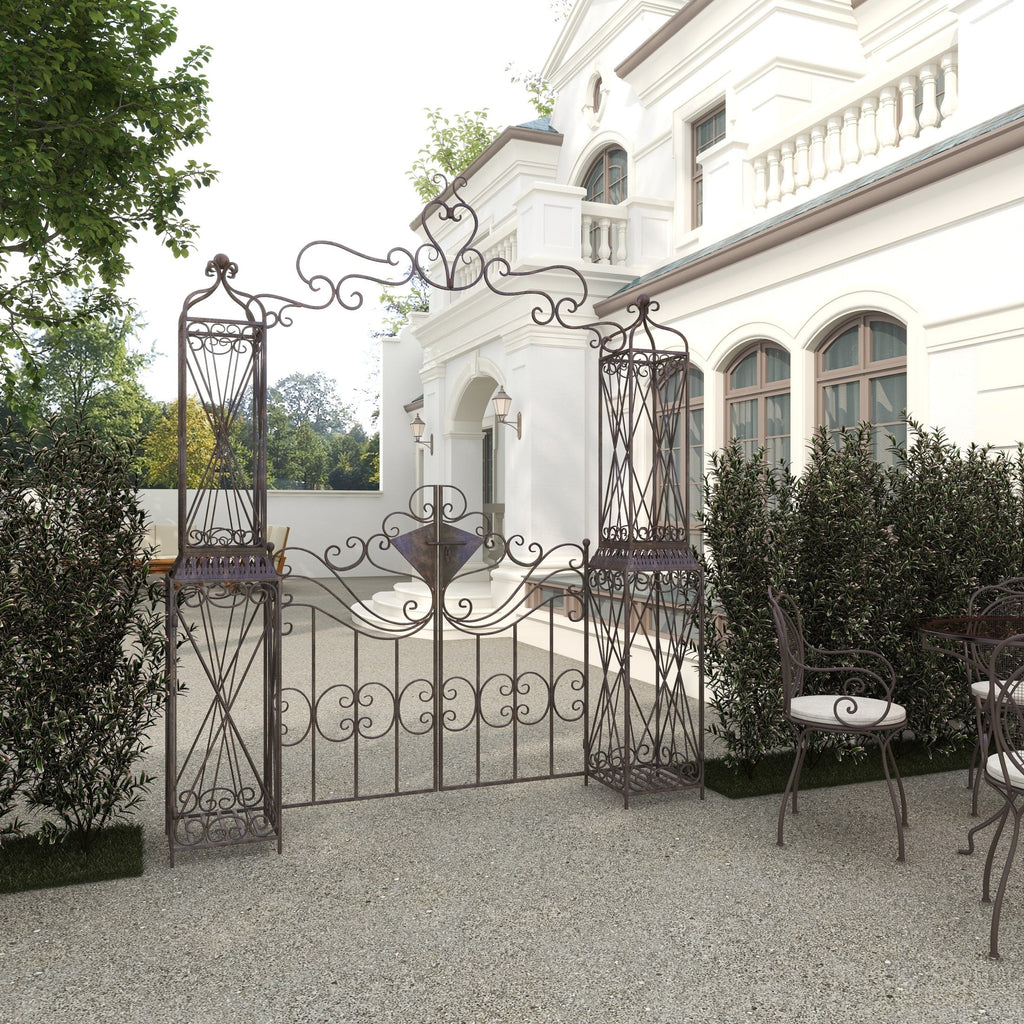 DecMode Traditional Metal Arch with Botanical Design Garden Arbors with Latch Lock Closure, 78"W x 94"H