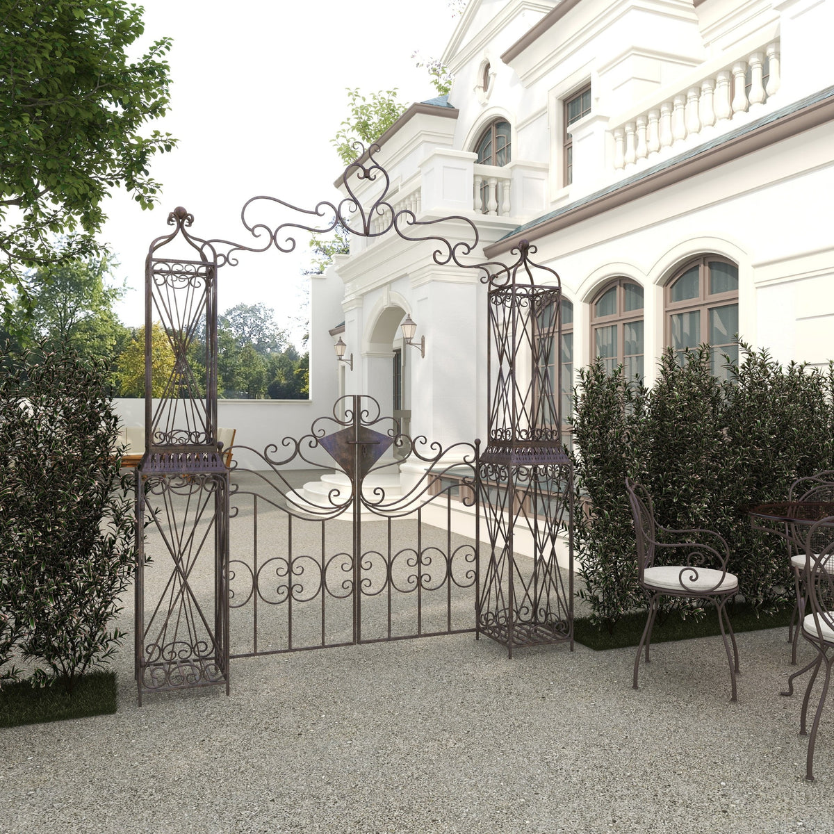 DecMode Traditional Metal Arch with Botanical Design Garden Arbors with Latch Lock Closure, 78"W x 94"H