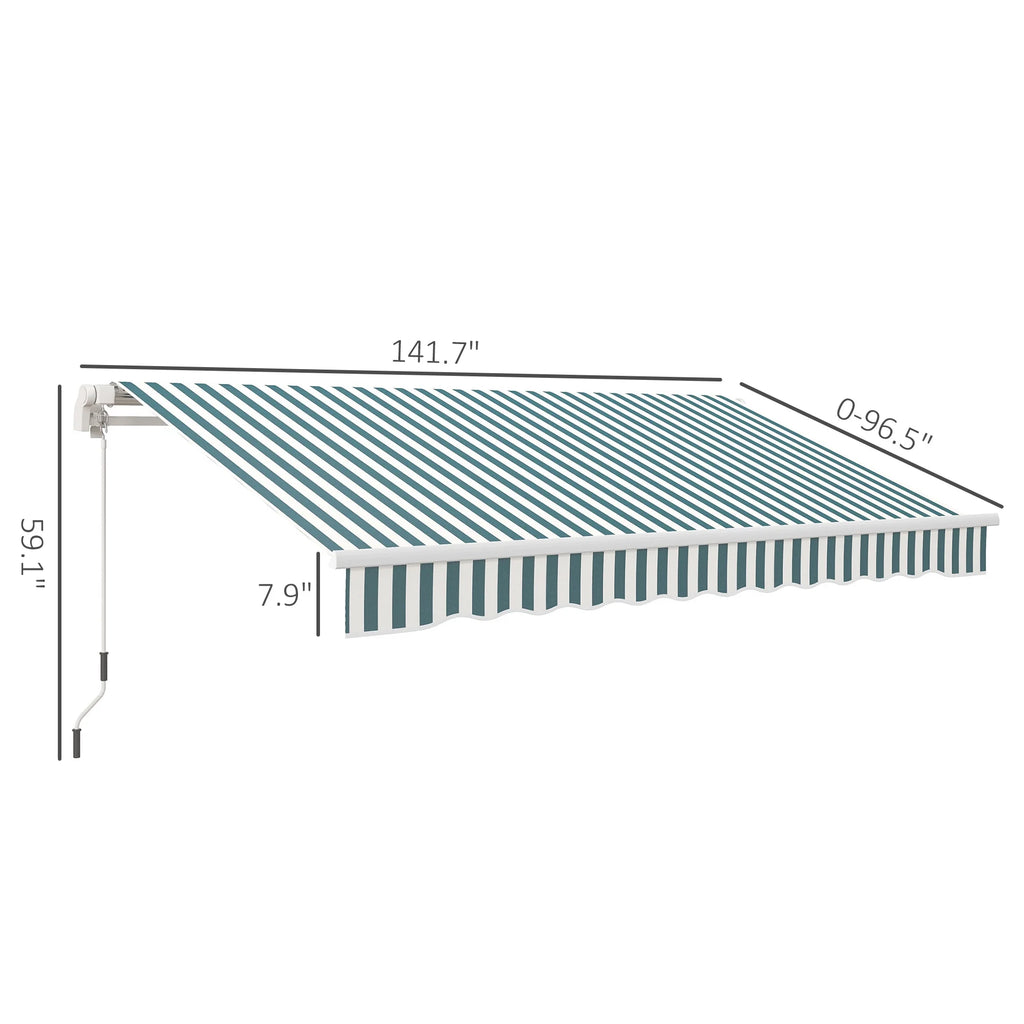 Outsunny 12' x 10' Manual Retractable Awning Outdoor Sunshade Shelter for Patio, Balcony, Yard, with Adjustable & Versatile Design, Beige and White