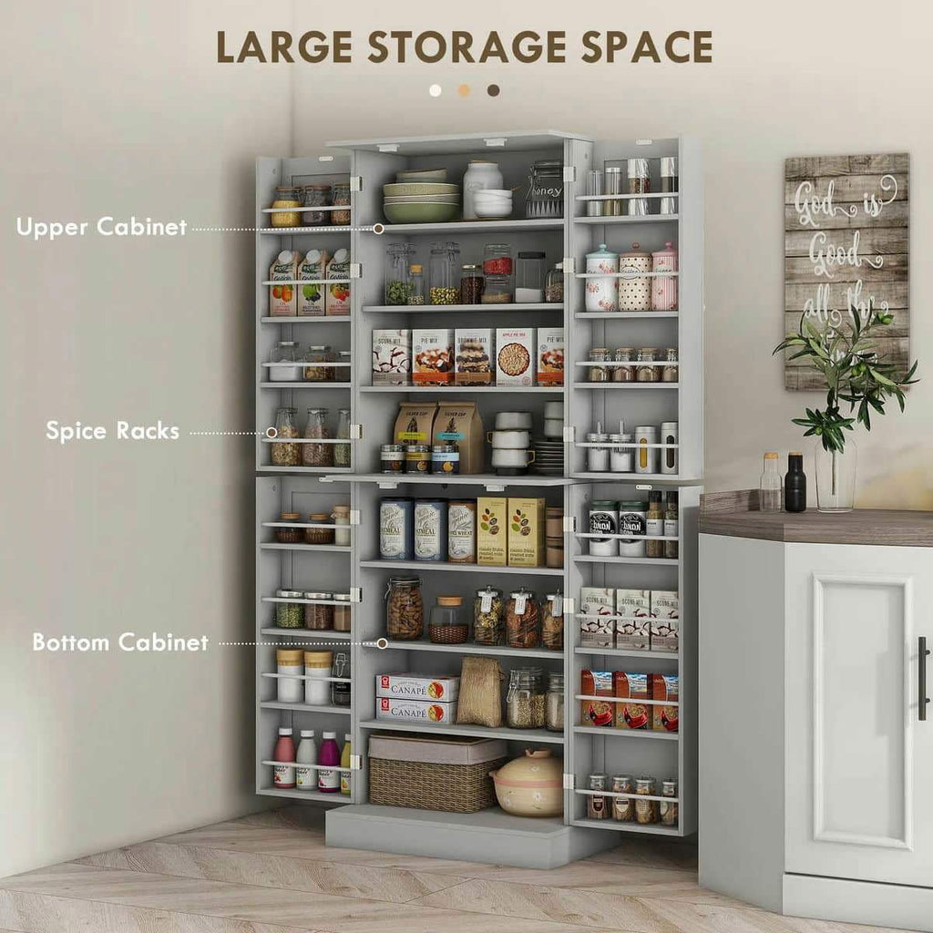 Spaco 17-Tier Kitchen Small Pantry Cabinet with 2 Doors and 6 Adjustable Shelves, Cabinet Pantry, Freestanding 5-Tier Shelving Pantries for Kitchen Storage, Gray