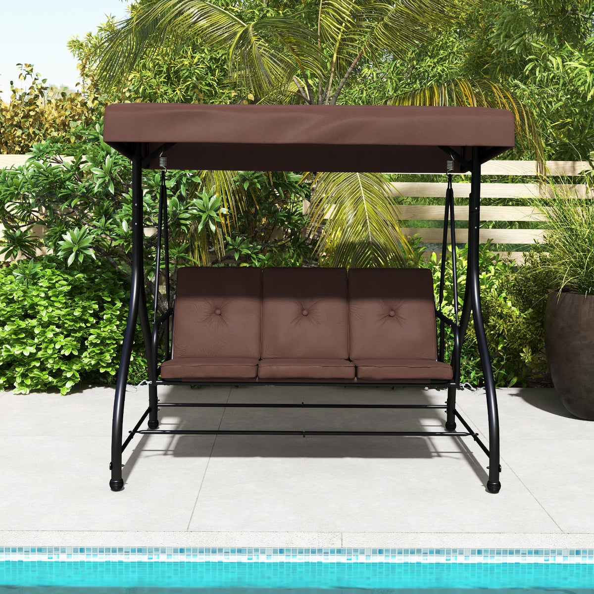 Costway 3-Seat Outdoor Converting Patio Swing Glider Adjustable Canopy Porch Swing Black