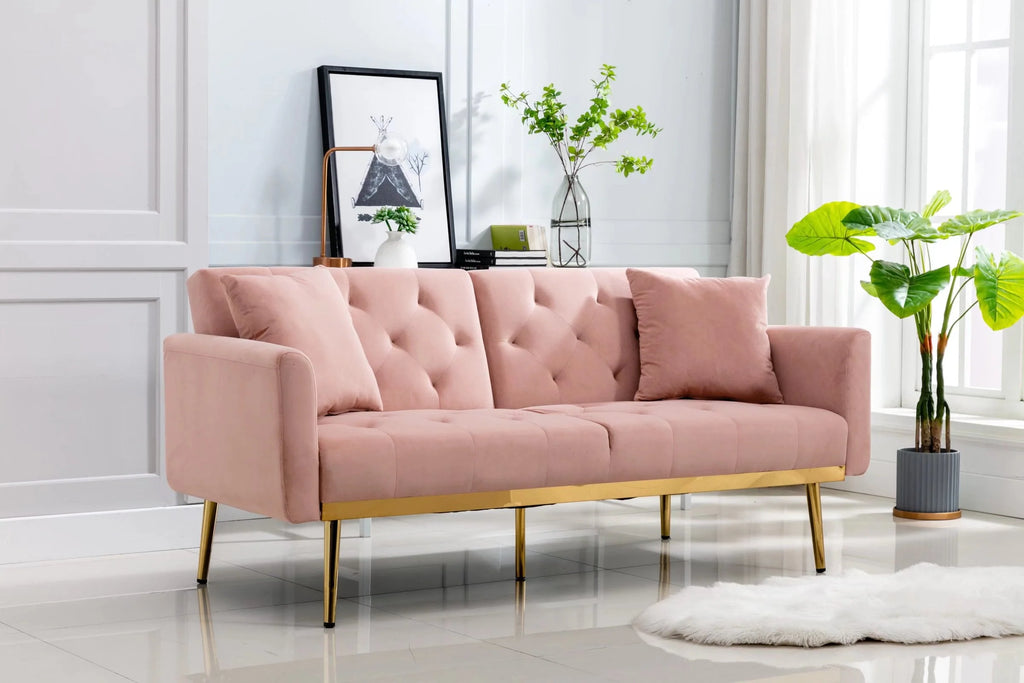 Morden Fort Pink Futon Couch Bed Upholstered Adjustable Convertible Sofa Velvet