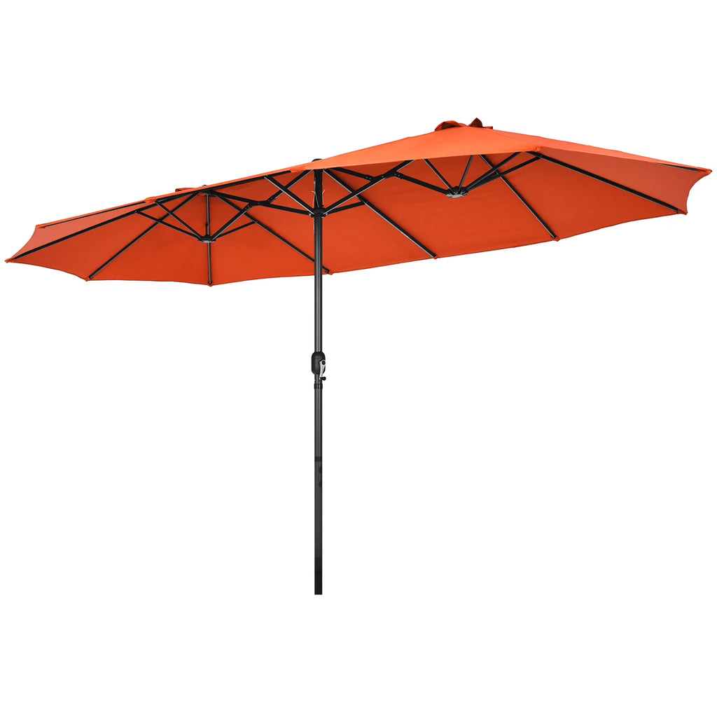 Costway 15ft Beige Patio Double-Sided Umbrella, Crank Lift
