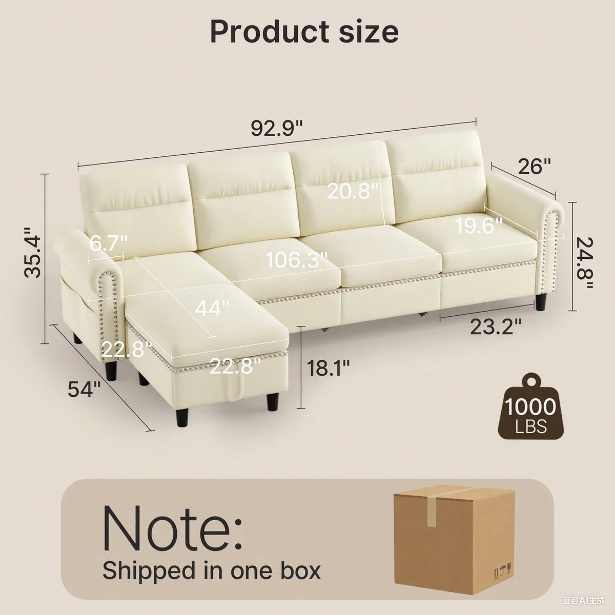 106" Modular Sectional Sofa Bed with Storage Ottoman, Lofka Modern Comfy Couches and Sofas with Side Pockets for Small Spaces, Living Room Furniture in Dark Gray