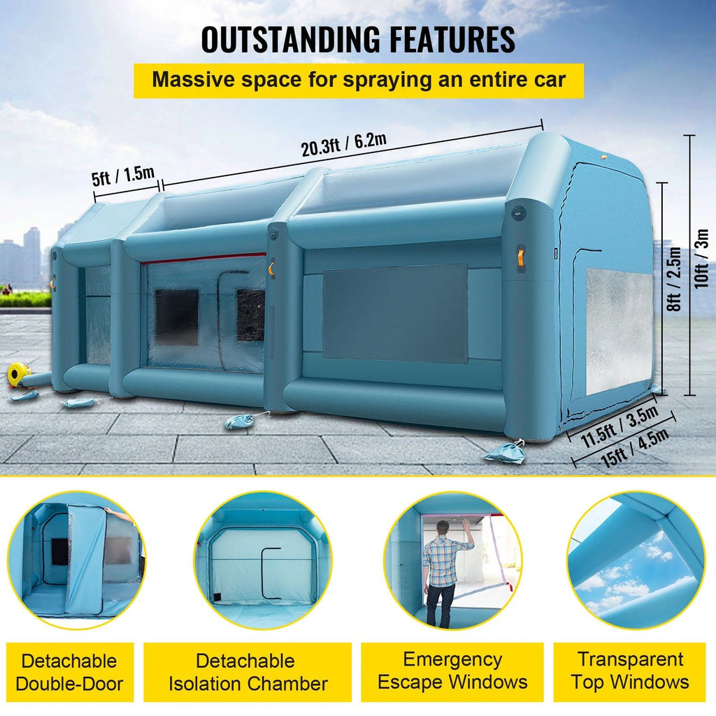 STAWAY Inflatable Paint Booth - 26x15x10ft Car Spray Tent with Air Filter & 2 Blowers - Upgraded Auto Painting & Repair Solution for Garage & Outdoor Use