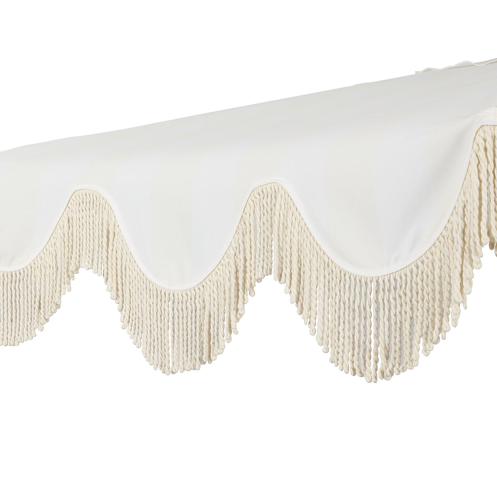JONATHAN Y Beverly 9 ft. Half Market Patio Umbrella, Designer Classic Scalloped Fringe with Crank, Tilt Button and UV Protection, Blue/White/Cream, Dark Brown Pole