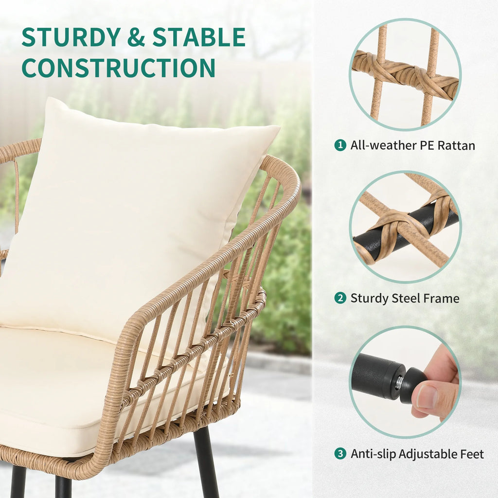 Dextrus 5 pieces Outdoor Dining Set, Patio Dining Sets with 4 Rattan Wicker Dining Chair and Round Table With Umbrella Hole, Sectional Conversation Set for Backyard, Balcony, Garden, Lawn