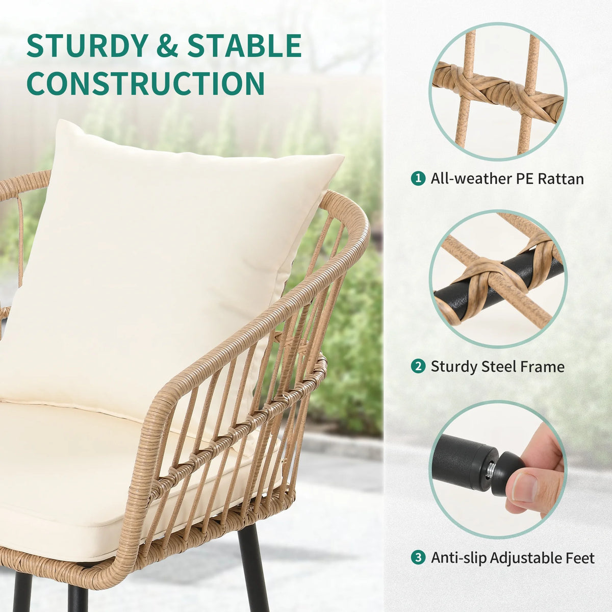 Dextrus 5 pieces Outdoor Dining Set, Patio Dining Sets with 4 Rattan Wicker Dining Chair and Round Table With Umbrella Hole, Sectional Conversation Set for Backyard, Balcony, Garden, Lawn
