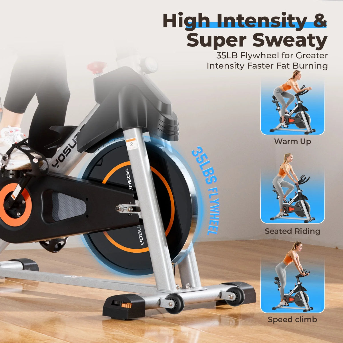 YOSUDA Exercise Bike Stationary Indoor Cycling Bike for Home 300 Lbs Weight Capacity, Comfortable Seat Cushion and LCD Monitor