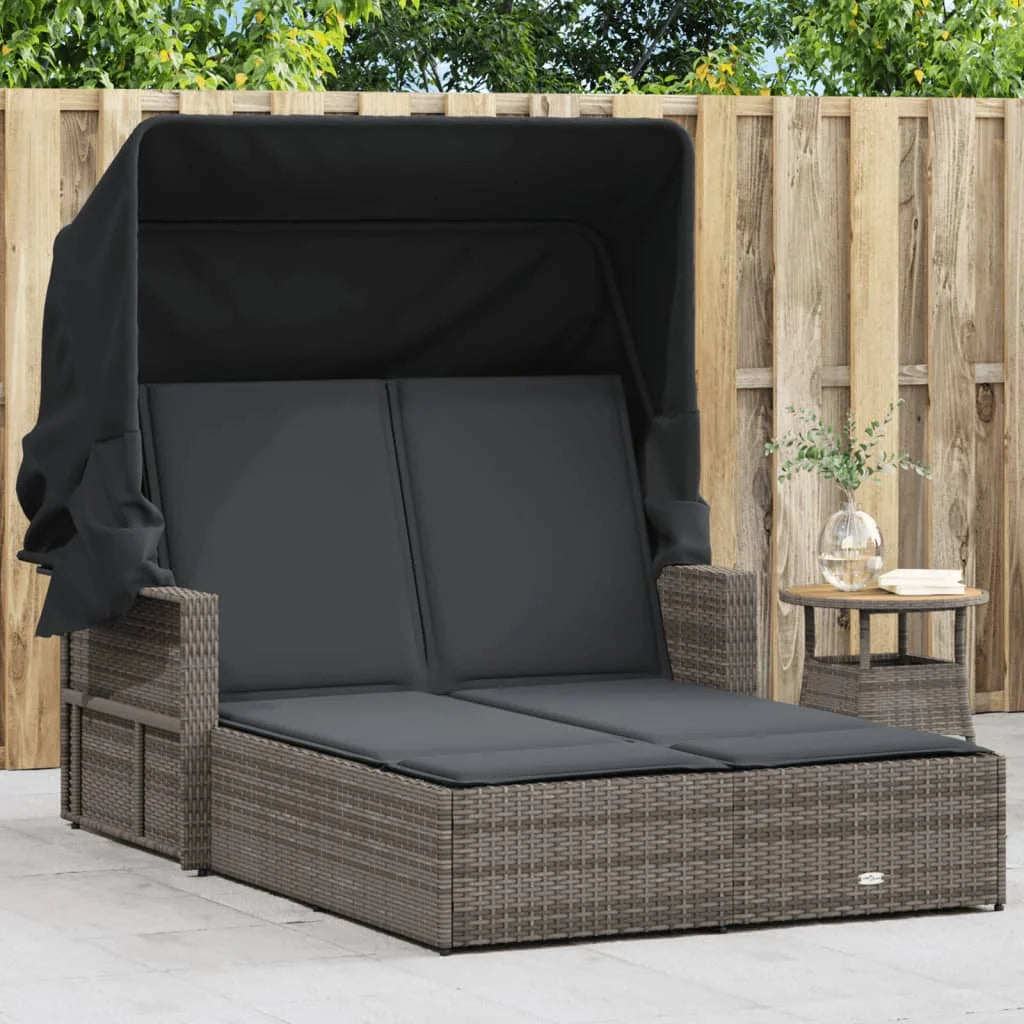 vidaXL Powder Coated Steel Removable Canopy and Cushions Double Sun Lounger, Beige