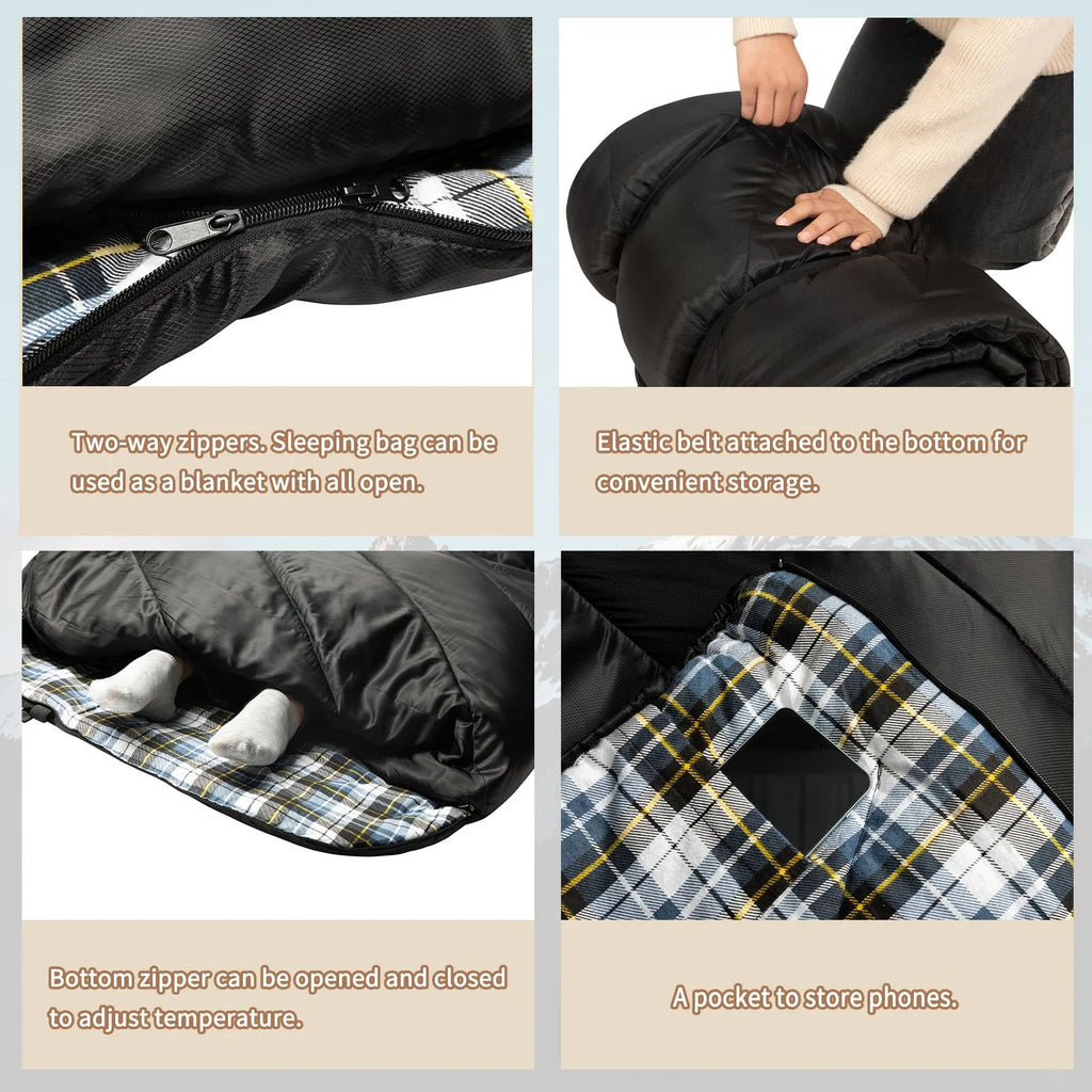 GEERTOP Flannel Sleeping Bag for Adults XXL, Large Wide Camping Sleeping Bag 4 Season, 0 Degree Sleeping Bag for Winter Cold Weathe