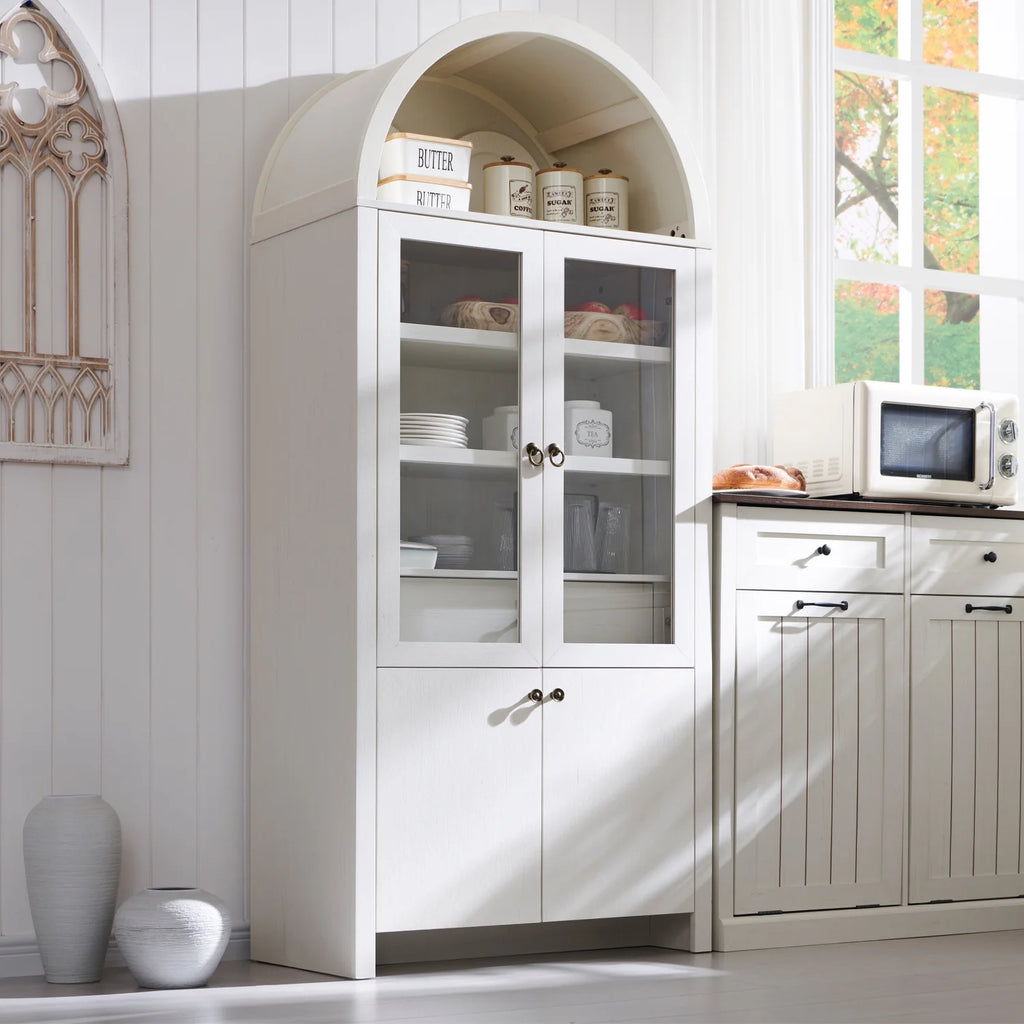 SinCiDo Arched Kitchen Pantry Storage Cabinet, 71-Inch Tall Wood Adjustable Shelves, 2 Doors, 2 Drawers
