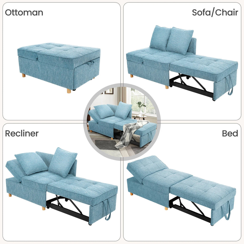 SEJOV 4-in-1 Convertible Sleeper Chair Bed, Linen Sofa Bed for Small Space, Futon Sofa with 2 Throw Pillows for Living Room, Single Recliner with 5 Adjustable Backrest for Bedroom Apartment, Brown