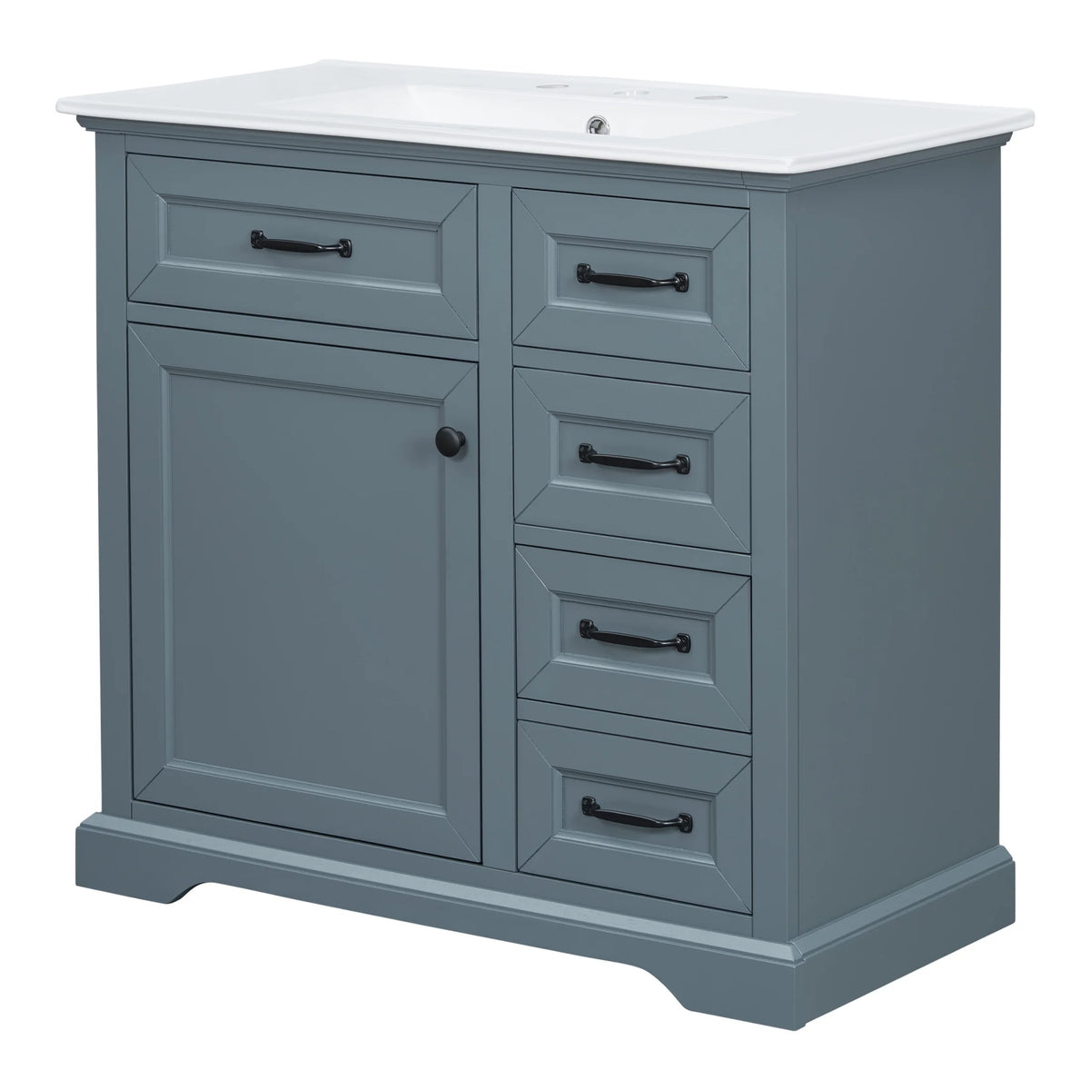 Christopher Knight Home 36" Bathroom Vanity with Sink, Tip-out Drawers, Soft-Close Doors, Grey