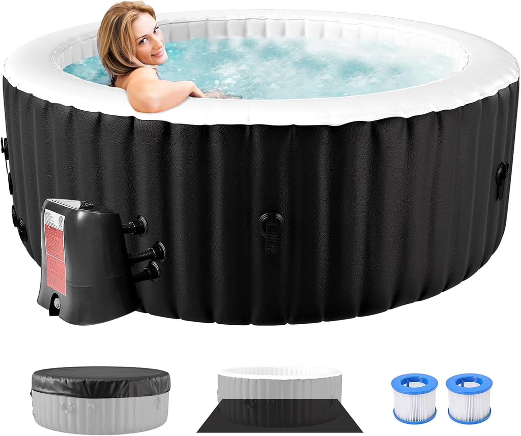 4-6 Person Inflatable Hot Tub, Large Polygon Portable Blow up Hot Tub, Leak-Proof PVC Outdoor Spa with 130 Air Jets, Insulated Cover and Heater Pump, 77 X 77 X 25