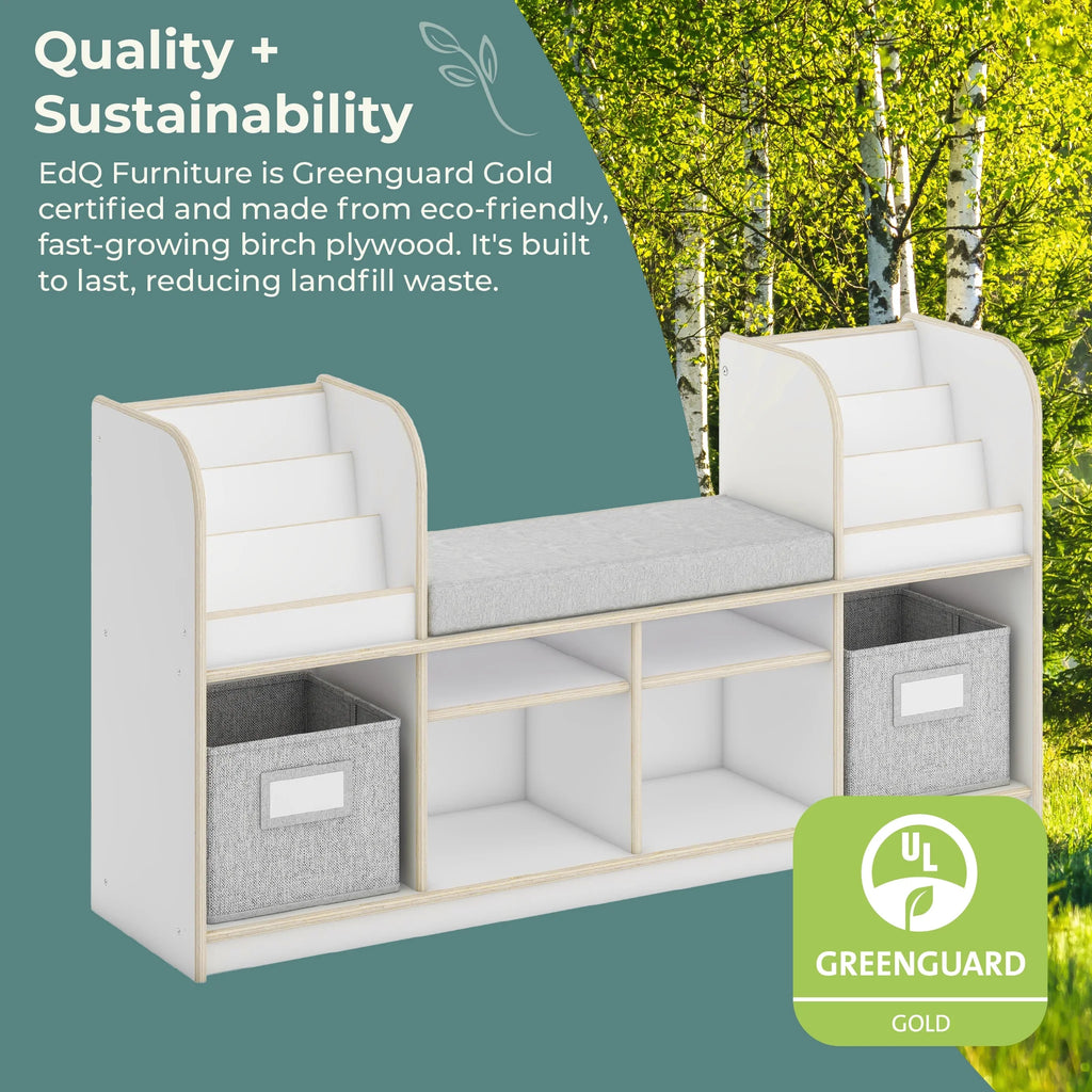 Guidecraft EdQ Reading Nook - Natural: Children's Wooden Bedroom Reading Bench, Kids' Bookshelf, Toy Cubby Organizer and Cube Storage