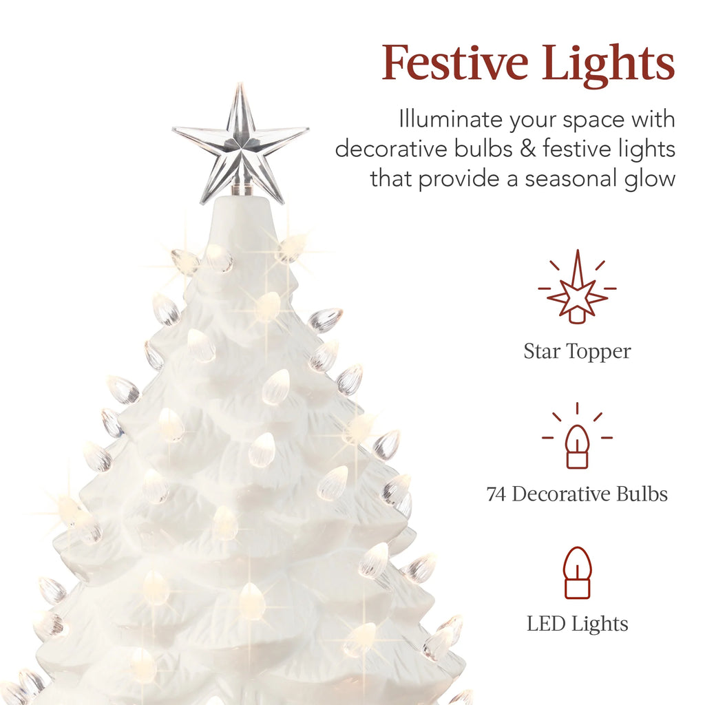 Best Choice Products 24in X-Large Pre-Lit Ceramic Christmas Tree Decor w/ 74 Multicolor Bulbs, LED Light - Green