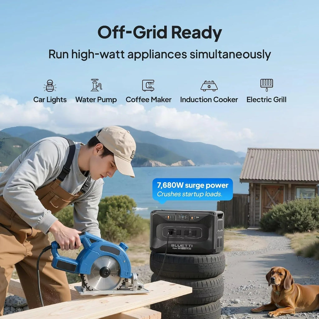 BLUETTI Apex 300 Solar Generator with 2 200W Solar Panels, 2764Wh Portable Power Station with 3840W AC Outlets, Dual Voltage for Camping, Off-Grid, and Emergency Use