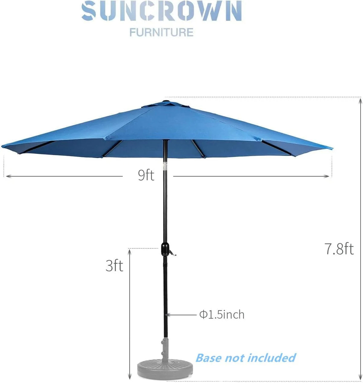 SUNCROWN 5-Piece Outdoor Wrought Iron Chairs and Table Patio Dining Furniture Set - 4 Stackable Metal Chairs, 1 Steel Slat Bistro Table and 1 Sky Blue 9Ft Patio Umbrella for Garden Backyard Deck