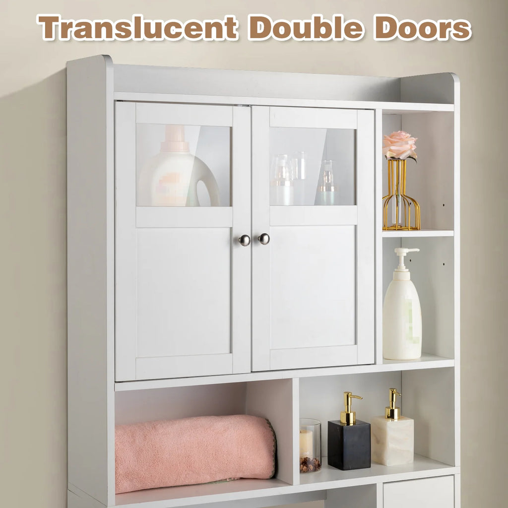Ktaxon Over the Toilet Bathroom Storage Cabinet with 2 Doors & 3 Storage Shelves Space Saver, White