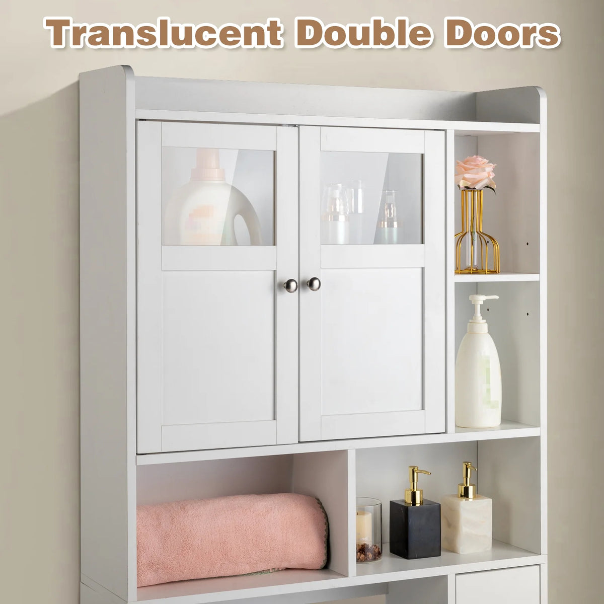 Ktaxon Over the Toilet Bathroom Storage Cabinet with 2 Doors & 3 Storage Shelves Space Saver, White