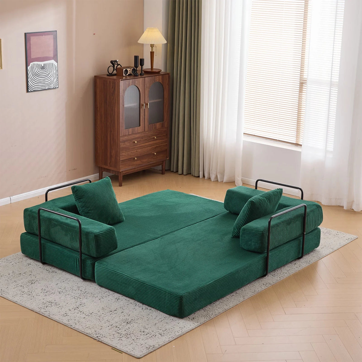 Taicans Convertible Floor Sofa Bed - 3 Seats Foldable Corduroy Futon Couch w/Pillow Support,Space-Saving Guest Bed for Living Room,Dorm,No Assembly Compressible Foam Mattress (Gray,76.7Inch L)