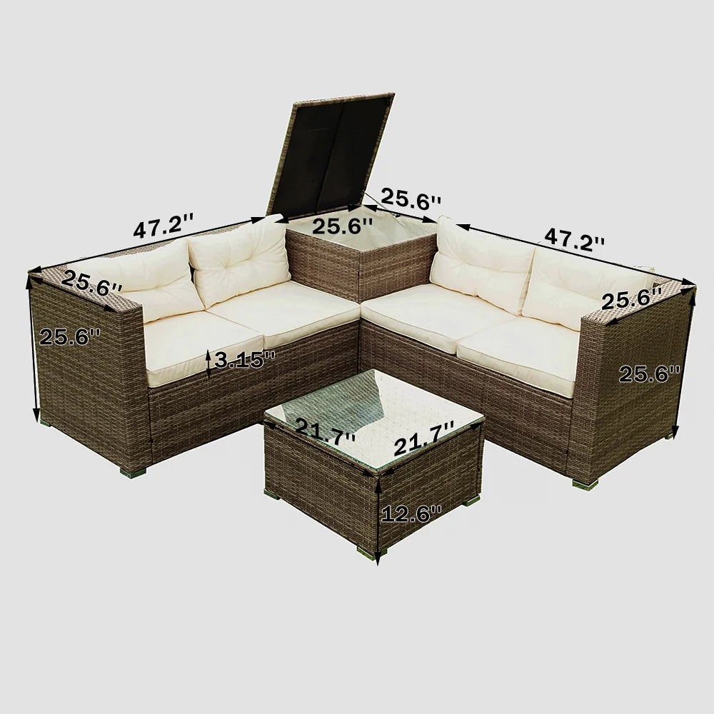 SEGMART 4 Piece Patio Furniture Set, All-Weather Outdoor Sectional Sofa Set, PE Rattan Conversation Set with Storage Box, Table & Cushions, Wicker Furniture Couch Set for Patio Deck Garden