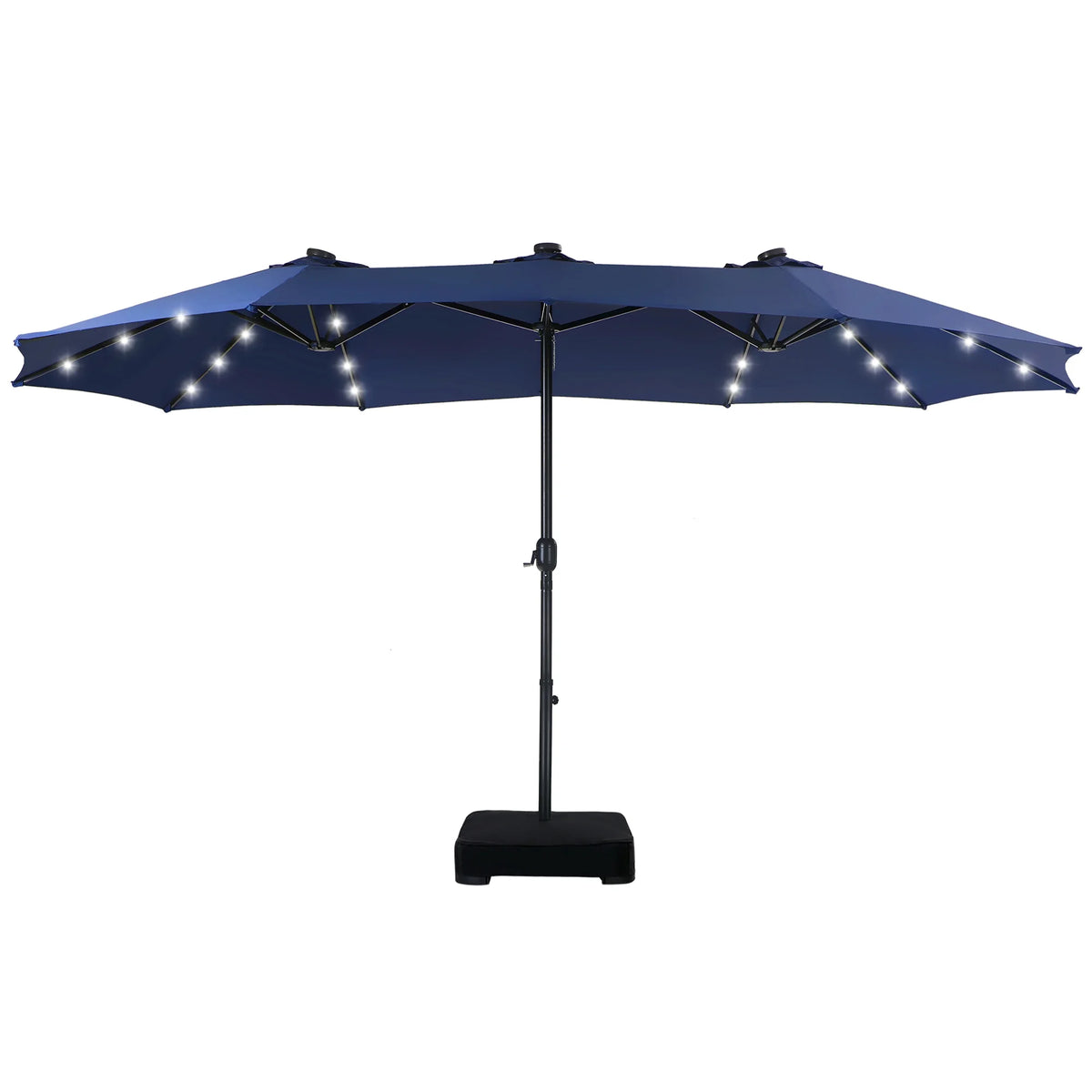 Summit Living 15 FT Double-Sided Solar Patio Umbrella with Base Large Outdoor Umbrella with LED Solar Lights - Haze Blue