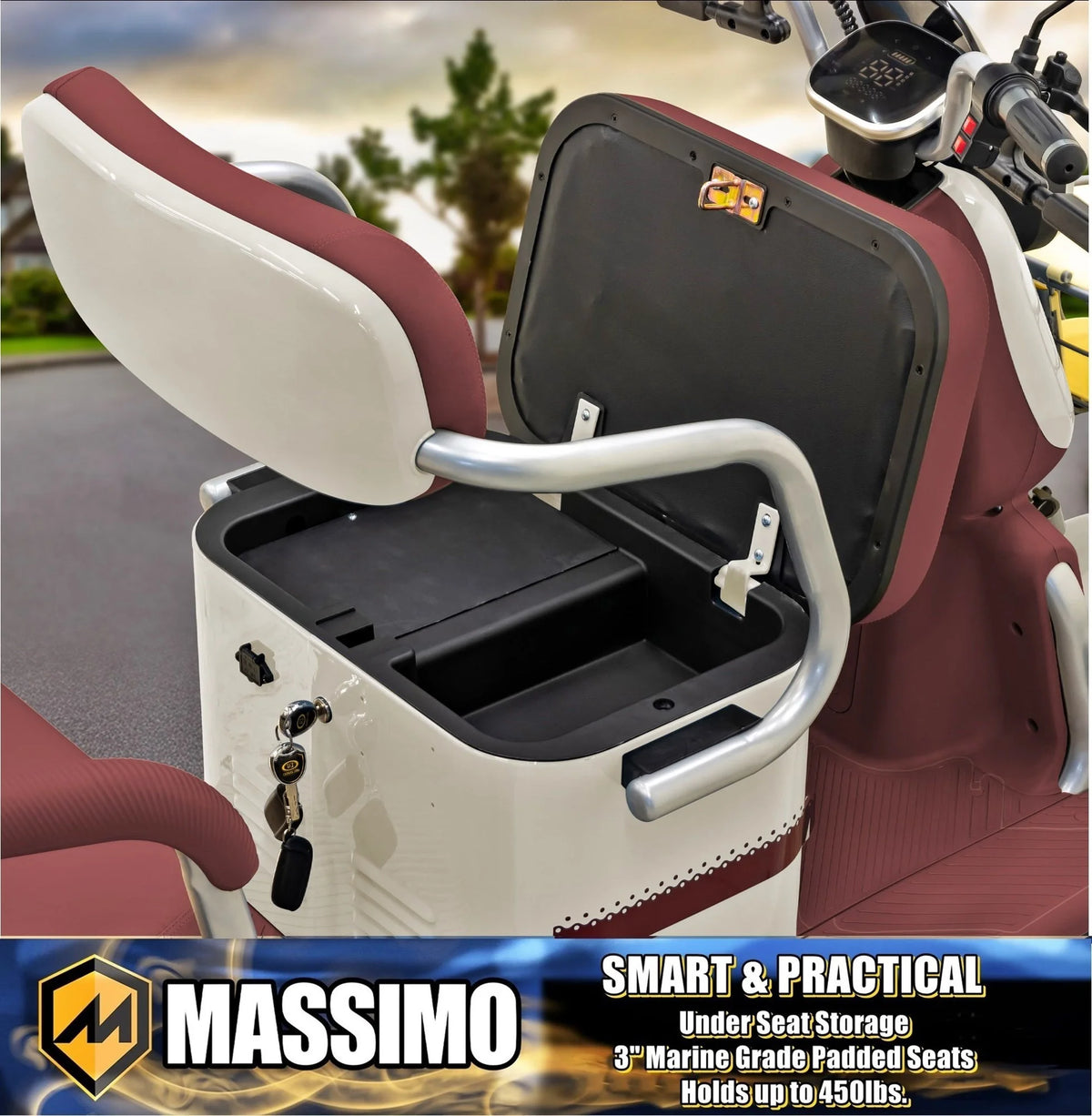 Massimo MGC E-Trike 3-Wheel Electric Cart 17 MPH, 2-Seater Adult Scooter Blue