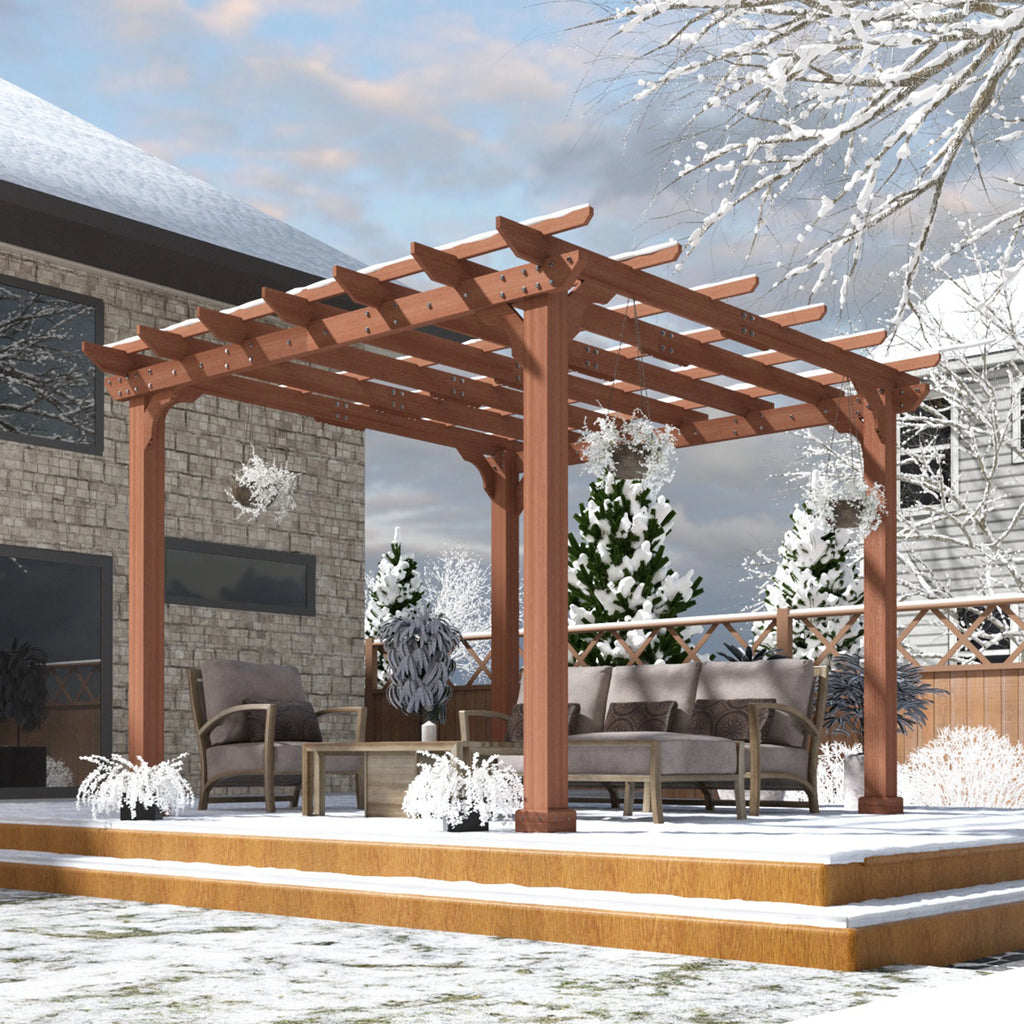 VEIKOUS 12'x10' Cedar Wood Pergola w/ Flat Roof and Ground Stakes for Outdoor Patio, Garden, Deck