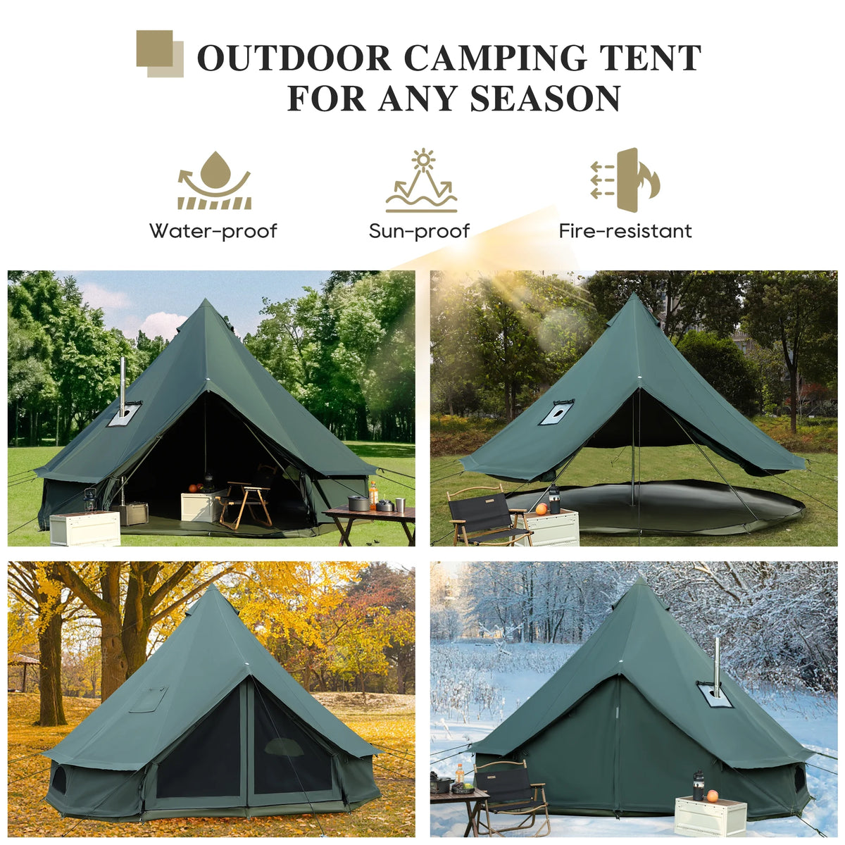LVUYOYO Bell Tent for Camping, Cotton Canvas Bell Tent with Stove Jack, Outdoor Canvas Bell Tent for Family Glamping Camping, 4 Season Tent with Zipped Removable Floor,5M,Green