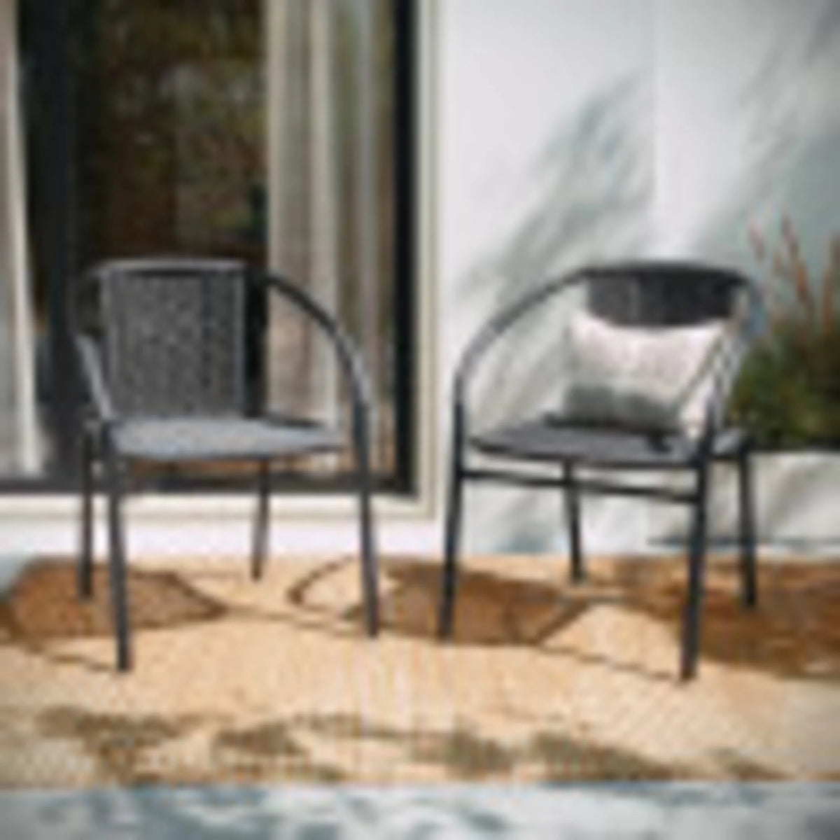 Flash Furniture Lila Indoor/Outdoor Stacking Rattan Patio Chairs, Set of 2, Beige