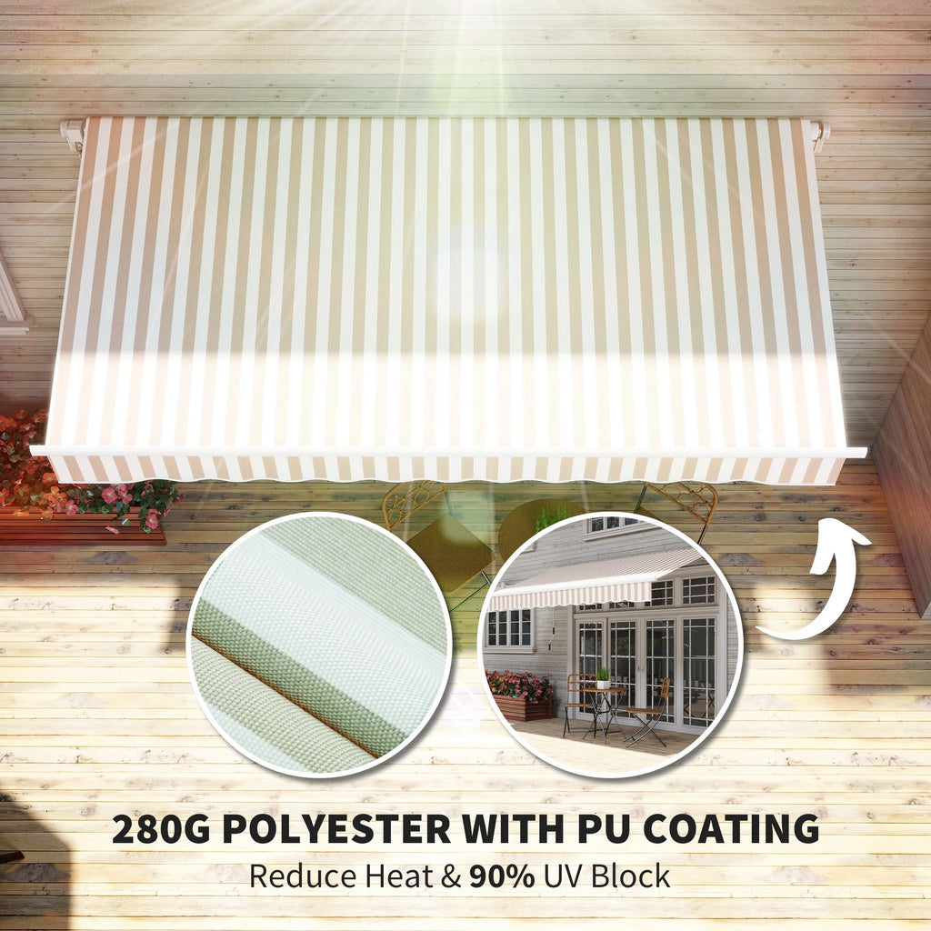 Outsunny 12' x 10' Manual Retractable Awning Outdoor Sunshade Shelter for Patio, Balcony, Yard, with Adjustable & Versatile Design, Beige and White