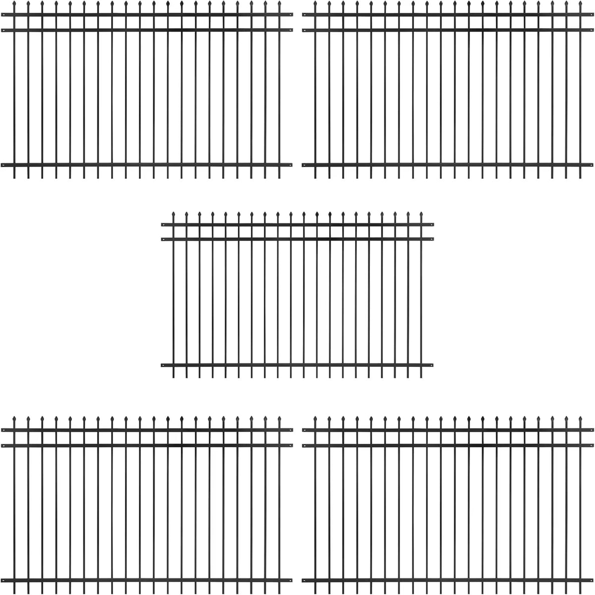 Fencer Wire Pack of 5 Heavy Duty Pinnacle Fence Barrier Panel, 5FT Height X 8FT Width Anti-Rust Metal Fencing Panel, 2 Diameter Steel Outdoor Decorative Garden Fence Panel for Yard, Pool, Patio