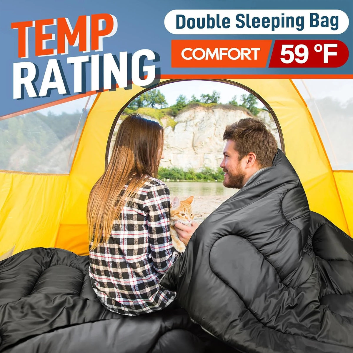 Double Sleeping Bag for Adults Mens with Pillow, XL Queen Size Two Person Sleeping Bag for All Season Camping Hiking Backpacking 2 Person Sleeping Bags for Cold Weather & Warm