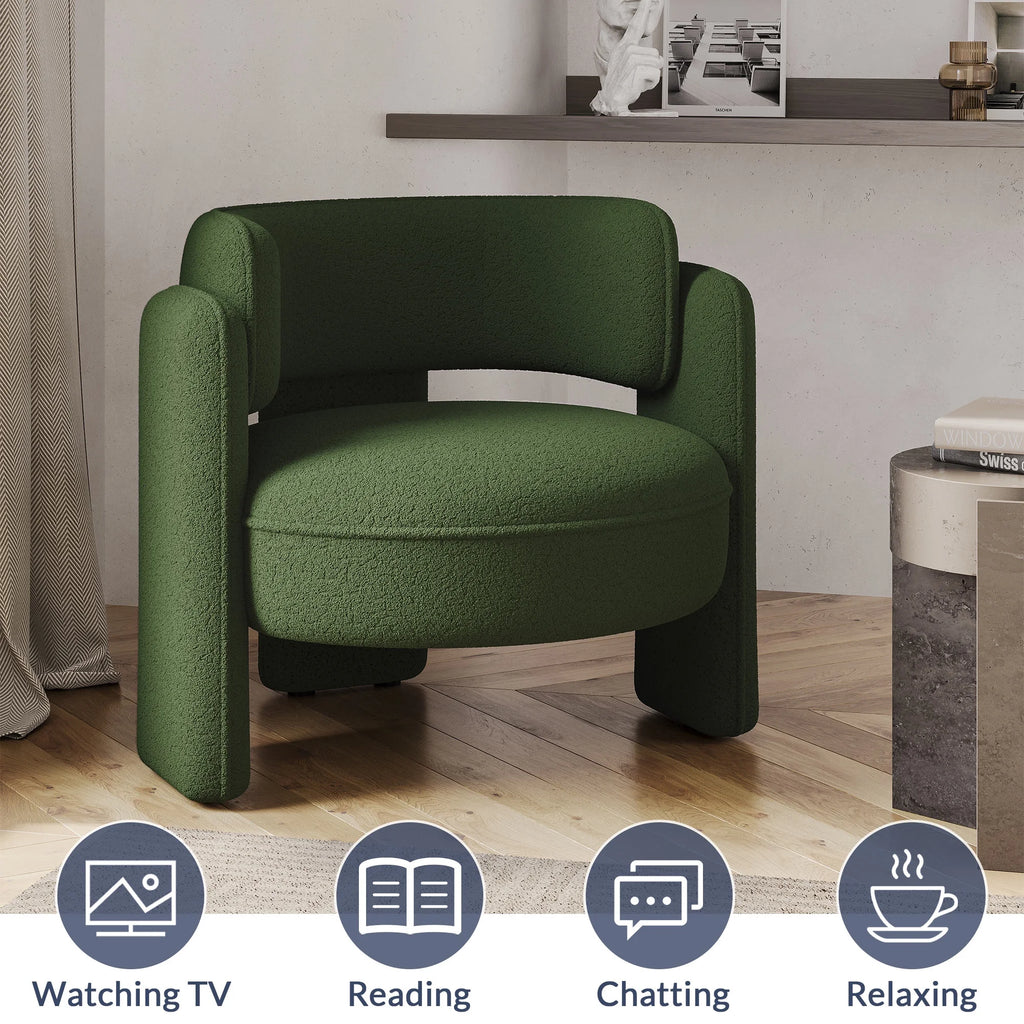 BELLEZE Sherpa Boucle Chair, Modern Barrel Accent Chair Comfy Round Upholstered Armchair Accent Side Chair for Living Room, Bedrooms, Corner - Quinton White