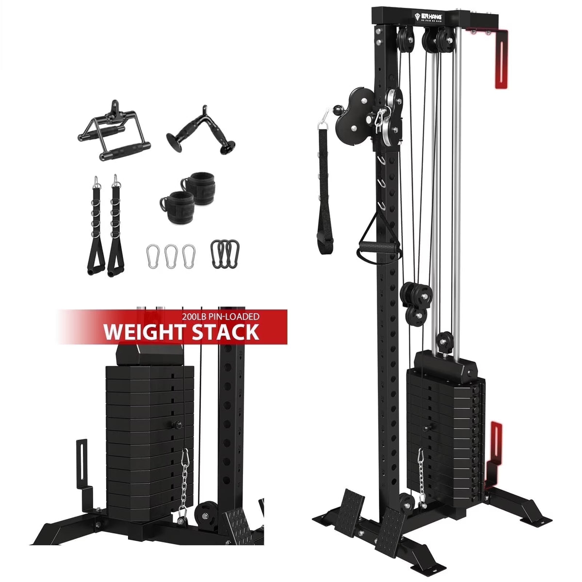 Mikolo Cable Crossover Machine Home Gym, Wall Mount Cable Station with 200LBS Weight Stack,Lat Pull Down Machine with 27 Positions Dual Pulley System