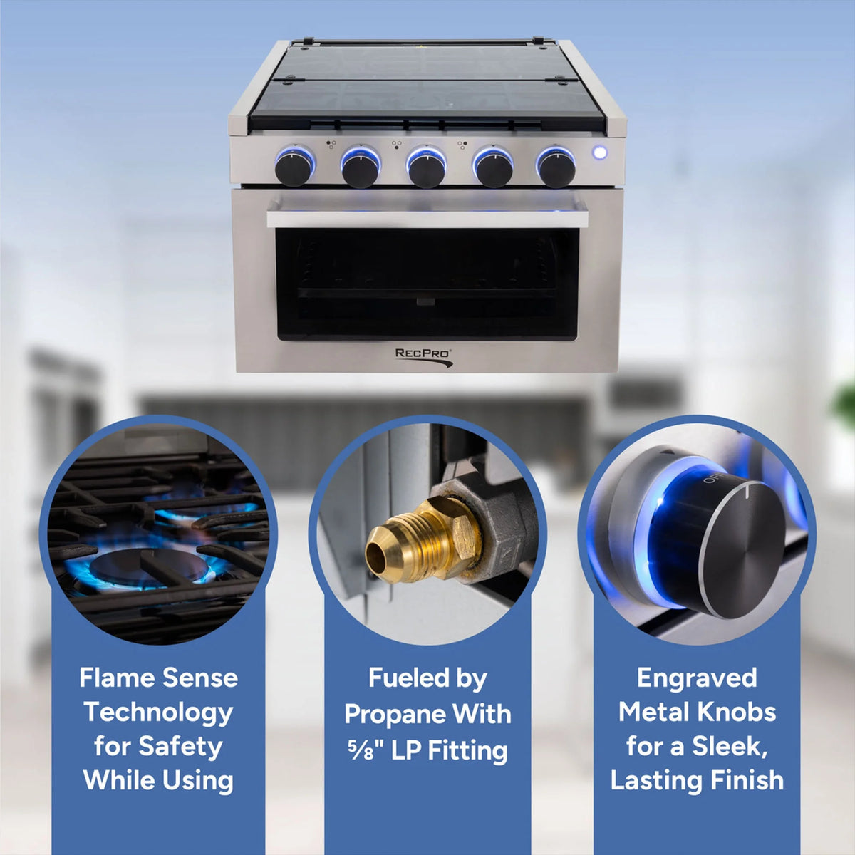 RecPro 21 Inch 3 Burner Propane RV Stove Gas Range without Hood, Silver