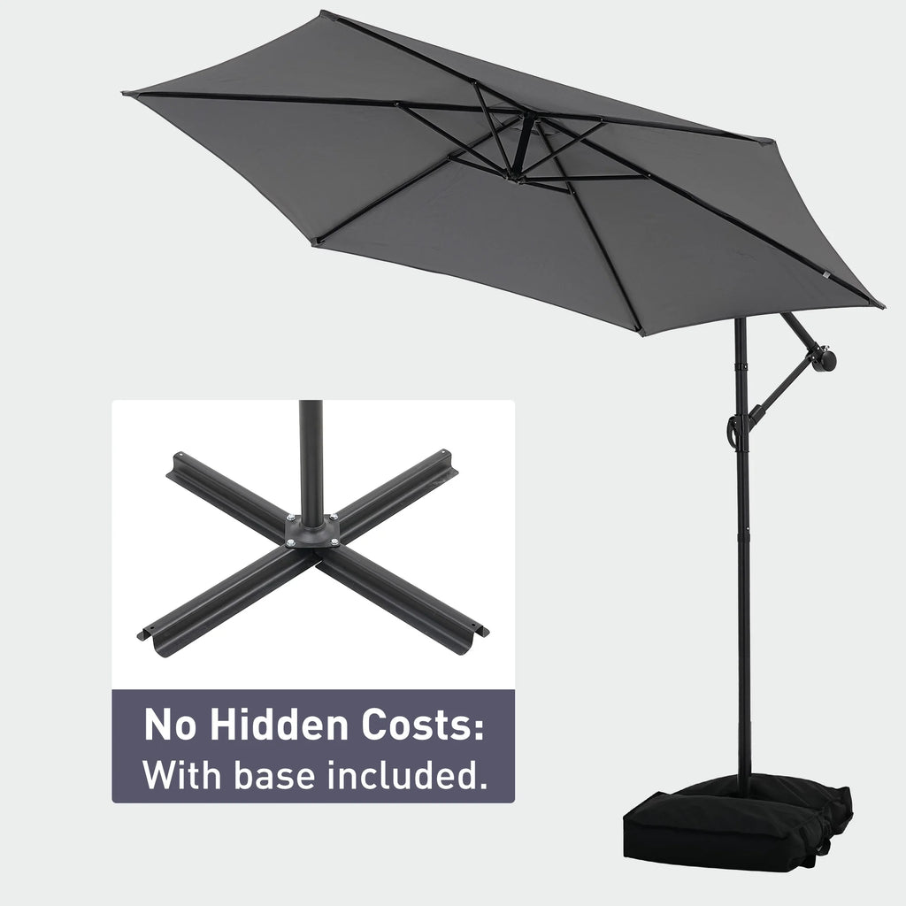 Ainfox 10ft Cantilever Patio Umbrella with Lights, Offset Market Umbrella with Sandbags Weighted Base and Cross Base,Khaki
