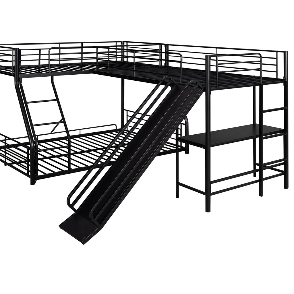 Metal L-Shaped Twin over Full Bunk and Loft Bed with Desk for Kids, Black