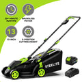 Steelite 13-Inch Cordless Lawn Mower, 21V Electric Lawn Mowers with Brushless Motor for Garden,5 Heights Adjustment, 4.0Ah Battery & Charger Included