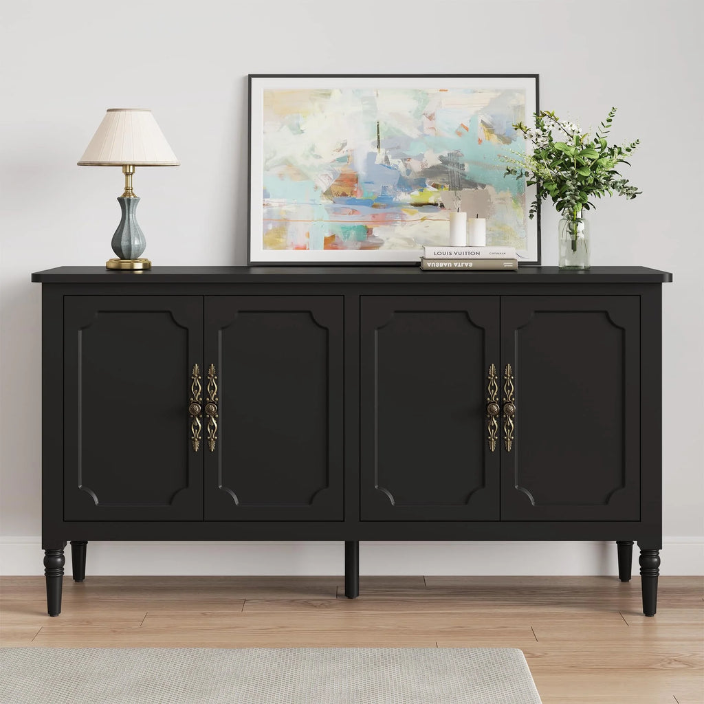 May in Color Console Cabinet, 58'' Wood Sideboard Buffet Cabinet with Storage & 4 Doors, Mid Century Modern Pantry Cabinet for Entryway, Living Room, Bedroom, Dining Room, Green