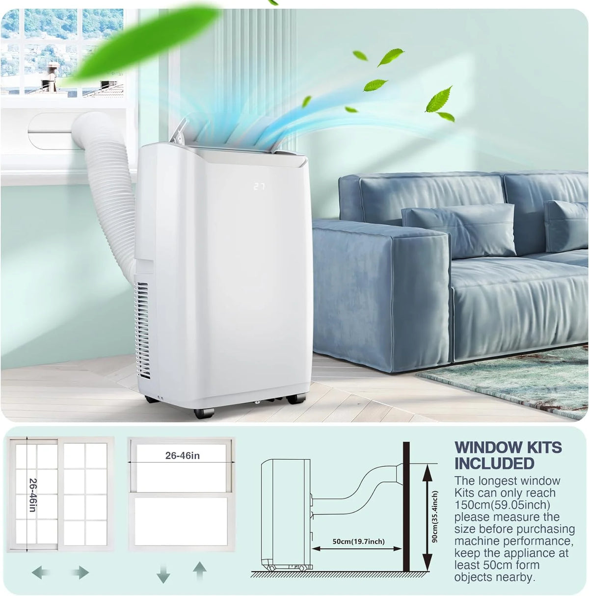 GAOMON 14000BTU Portable Air Conditioners Cool up to 750 Sq Ft, 3 in 1 Portable AC Units for Rooms with Fan & Dehumidifier, Remote Control, Sleep Mode, 24H Timer, Window Vent Kit,White