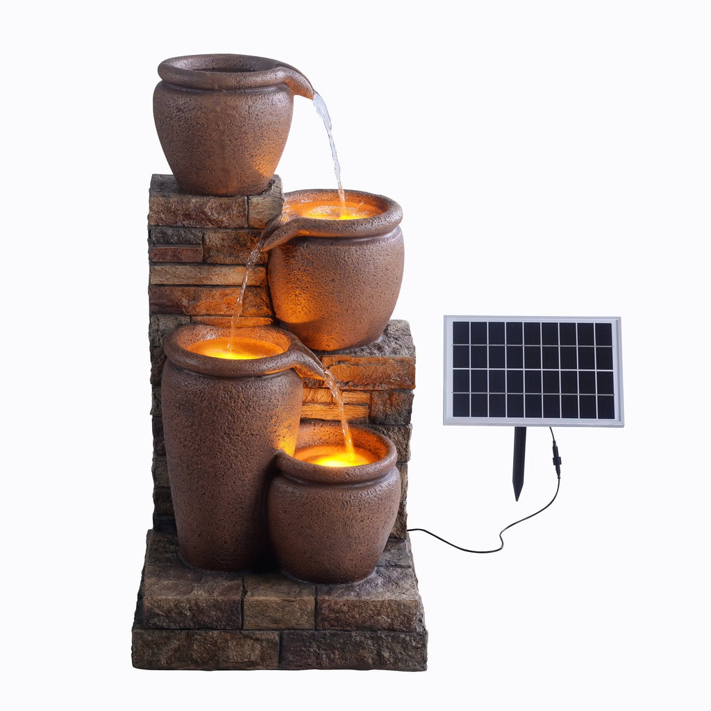 Teamson Home 30.71" 4-Tier Cascading Bowl Solar Powered Water Fountain for Outdoor Living Spaces, Terracotta