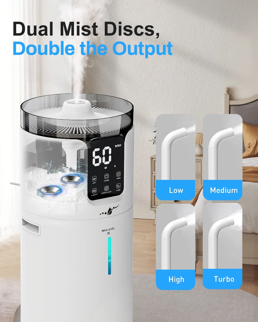 Lacidoll 4.2 Gal Humidifier for Large Room Bedroom, Top Fill, Essential Oil Tray, Touch and Remote Control